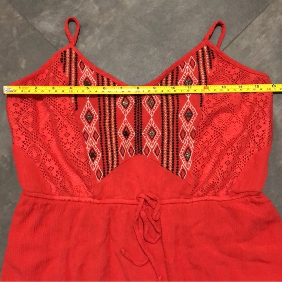 Socialite Coral Spaghetti Strap Sundress with Embroidery & Lace Detailing - Picture 6 of 7